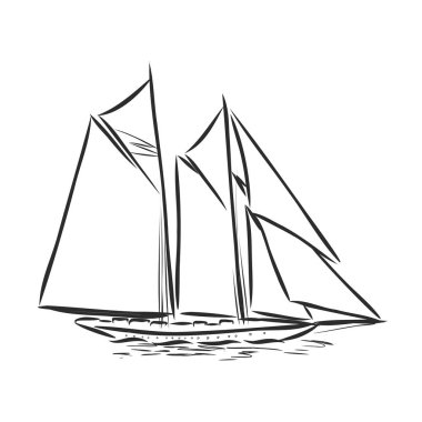 Güzel yelkenli. Vektör çizimi. Sudaki gemi