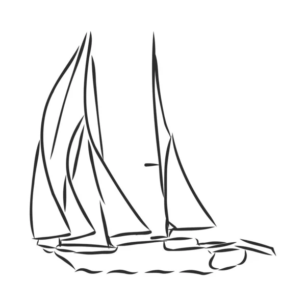 Hermoso velero. ilustración vectorial boceto. barco en el agua — Vector de stock