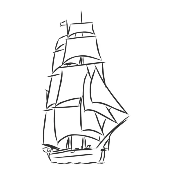 美しい帆船だ。ベクターイラストスケッチ。水の上の船は — ストックベクタ