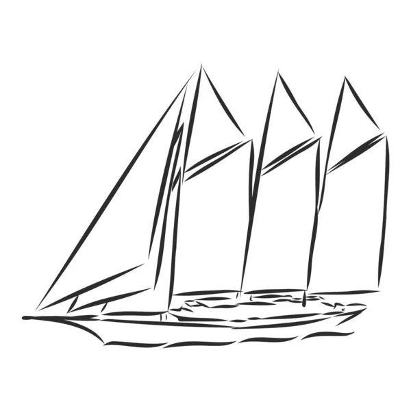 Wunderschönes Segelboot. Vektorillustrationsskizze. Schiff auf dem Wasser — Stockvektor