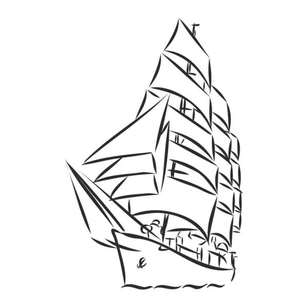 Hermoso velero. ilustración vectorial boceto. barco en el agua — Vector de stock