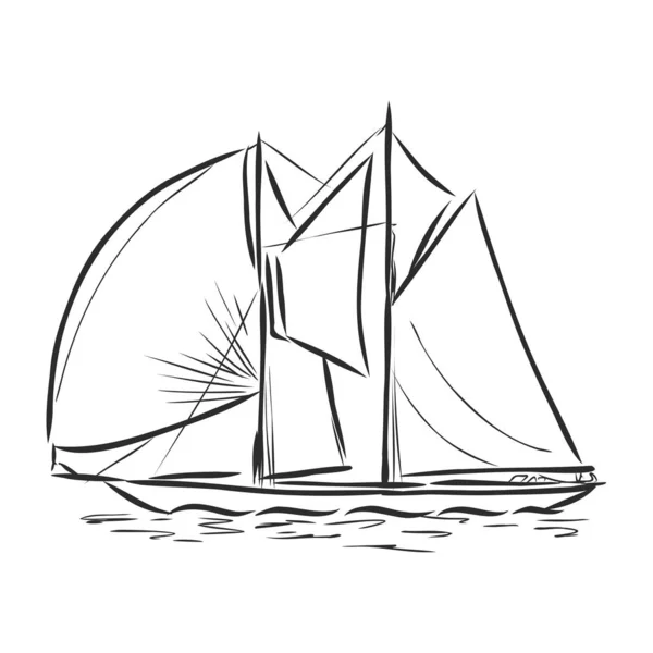 Bellissima barca a vela. schizzo illustrazione vettoriale. nave in acqua — Vettoriale Stock
