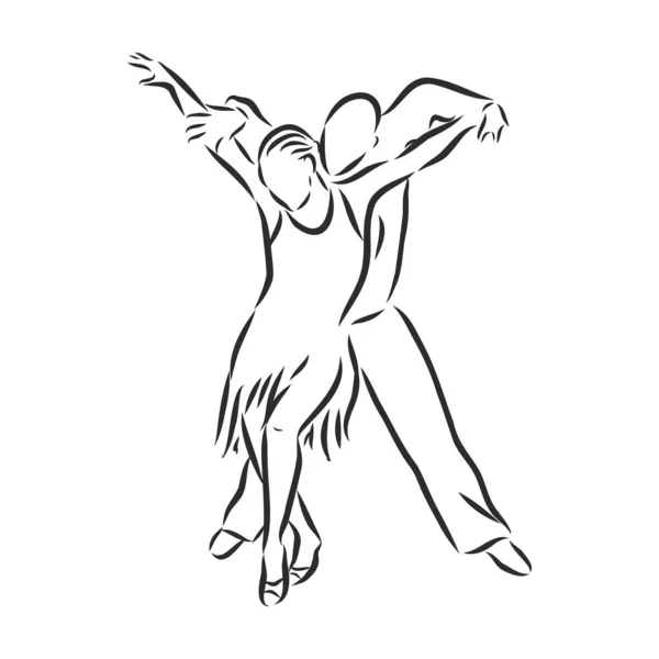 Hombre y mujer bailando danzas deportivas, ilustración vectorial de bocetos. — Archivo Imágenes Vectoriales