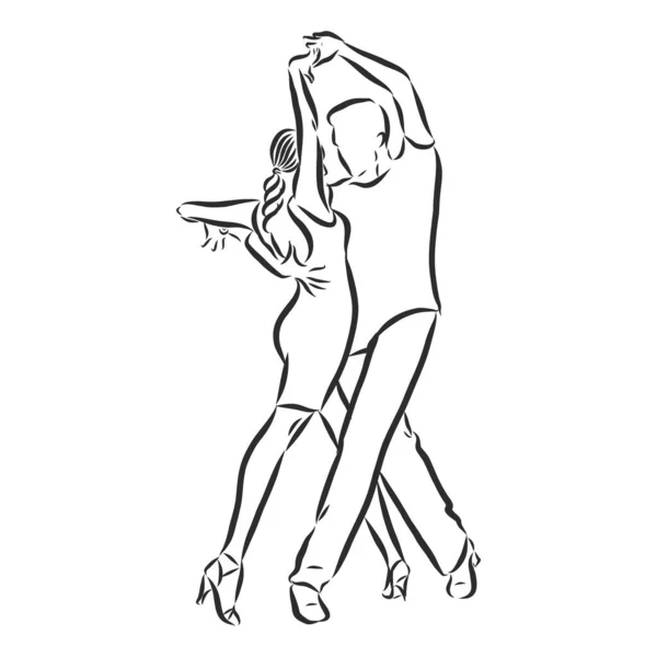 Мужчины и женщины танцуют спортивные танцы, иллюстрация векторного скетча — стоковый вектор