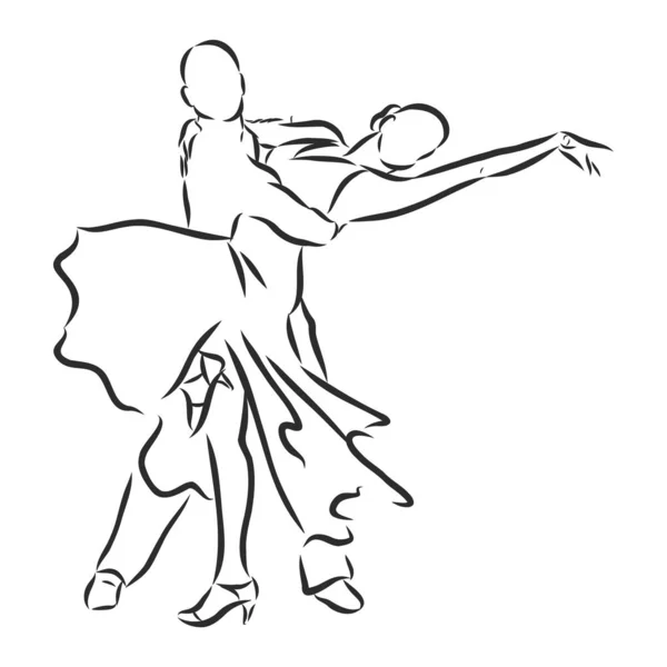 Uomo e donna che ballano danze sportive, illustrazione vettoriale schizzo — Vettoriale Stock