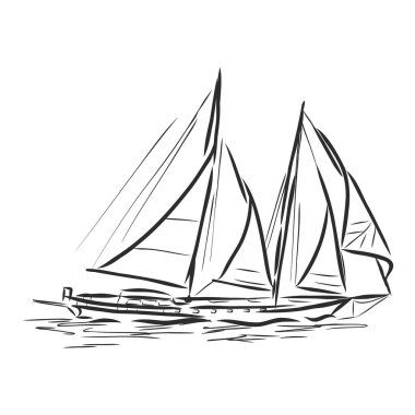 Güzel yelkenli. Vektör çizimi. Sudaki gemi