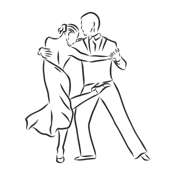 Mann und Frau tanzen Sporttänze, Vektorskizze Illustration — Stockvektor