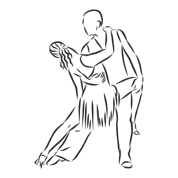Uomo e donna che ballano danze sportive, illustrazione vettoriale schizzo — Vettoriale Stock