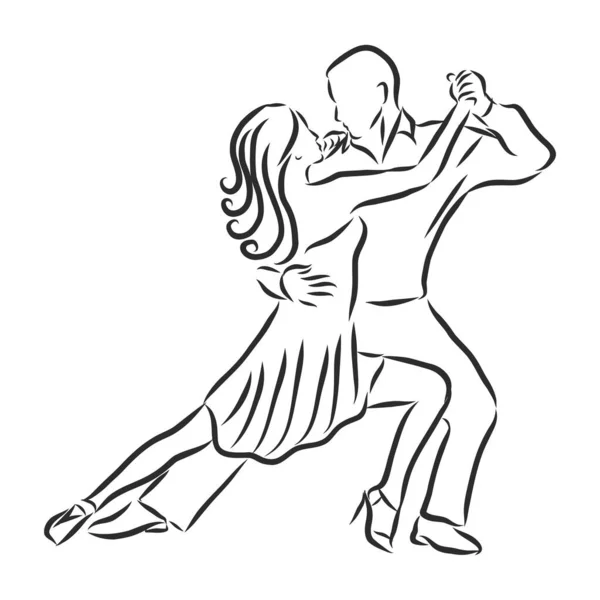 Мужчины и женщины танцуют спортивные танцы, иллюстрация векторного скетча — стоковый вектор