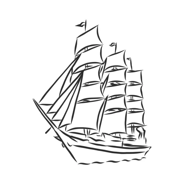 Красивый парусник. векторный иллюстрационный эскиз. корабль на воде — стоковый вектор