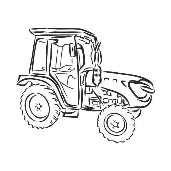 Mezőgazdasági traktor, gépesített munka, vektor vázlat illusztráció — Stock Vector