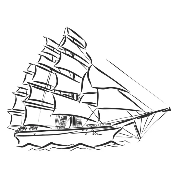 Belo veleiro. esboço de ilustração vetorial. navio na água — Vetor de Stock