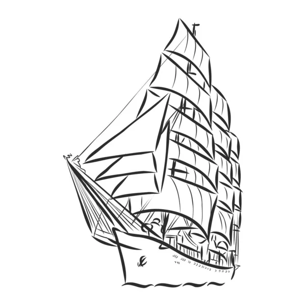 Gyönyörű vitorlás. vektor illusztráció vázlat. hajó a vízen — Stock Vector