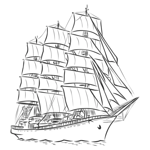 漂亮的帆船矢量插图草图。在水面上的船 — 图库矢量图片