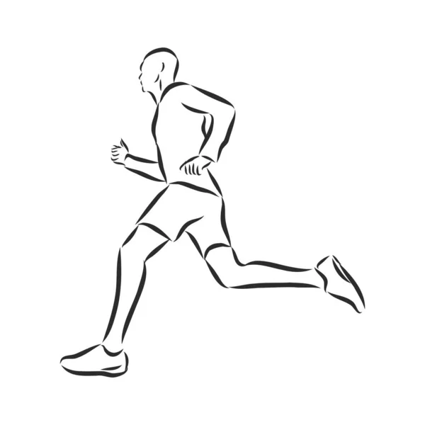Άνθρωπος σε ένα τρέξιμο, δρομέας, πινακίδα, σιλουέτα, διανυσματική απεικόνιση σκίτσο — Διανυσματικό Αρχείο