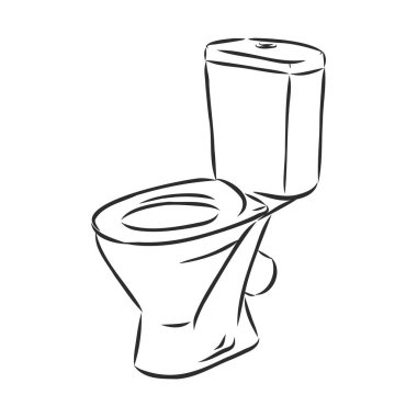 Porselen klozet, vektör çizimi, sıhhi tesisat, iç mekan.