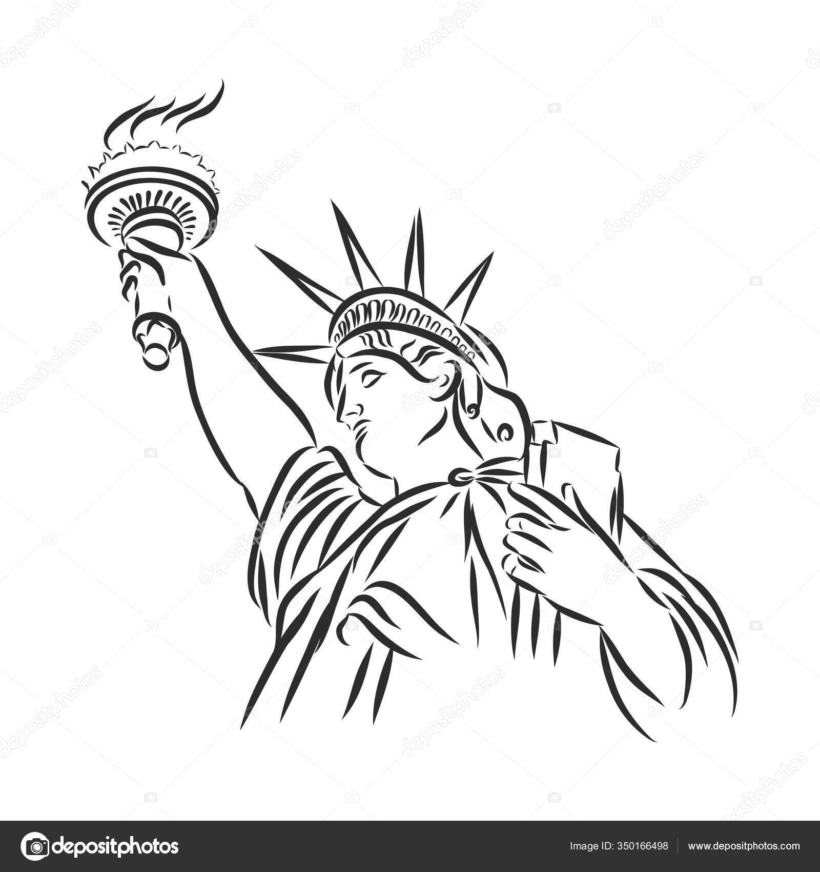Estatua de la Libertad en la ilustración de vectores de Nueva York Vector  de stock #350166498 de ©Elalalala.yandex.ru, image size:1600x1700