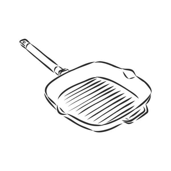 Kwadratowy grill patelnia, naczynia kuchenne, wektor szkic ilustracja — Wektor stockowy