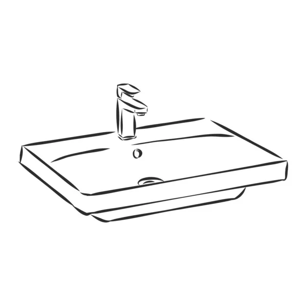 Porcelán mosdó fürdőszoba, vektor vázlat illusztráció — Stock Vector