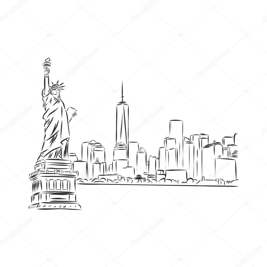 Statue of Liberty in new York vector sketch illustration