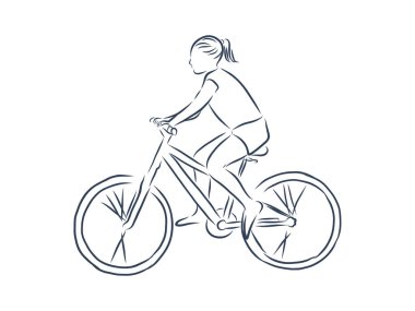 Bisikletli bisikletli adam arka planda izole edilmiş, vektör çizimi, çizim