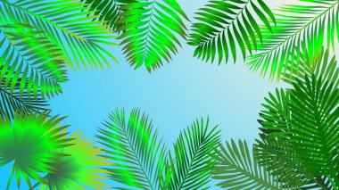 Palmiye yapraklarının tropik arka planı. Tropik palmiye yaprakları. El boyalı palmiye yaprakları.