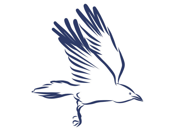 Векторный ручной ворон. черно-белая иллюстрация.
