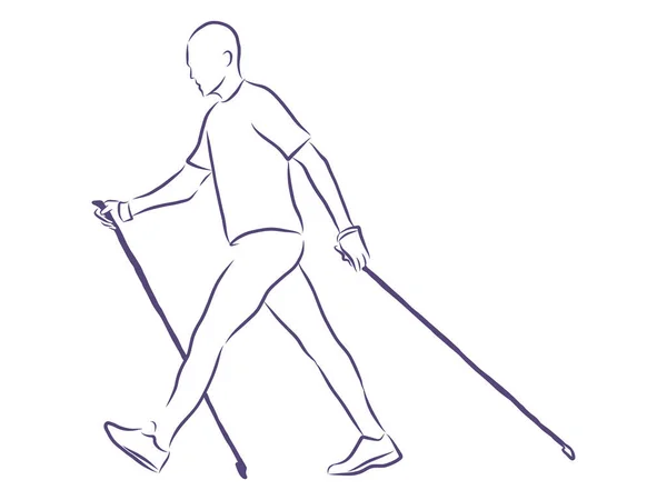 ノルディックウォーキング スポーツ 棒で歩く人々の数字 — ストックベクタ