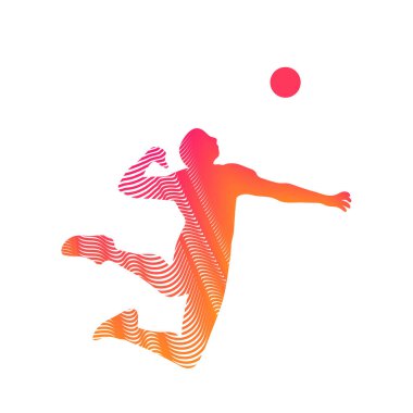 Topa servis yapan voleybol oyuncusu - siyah ve beyaz vektör