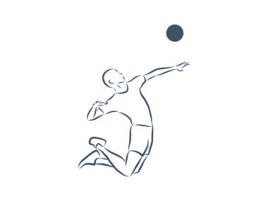 Topa servis yapan voleybol oyuncusu - siyah ve beyaz vektör