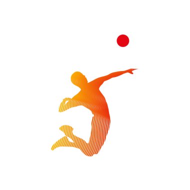 Topa servis yapan voleybol oyuncusu - siyah ve beyaz vektör