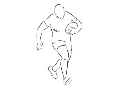 Rugby oyuncusu vektör çizimi. Elinde topla koşan bir adam..