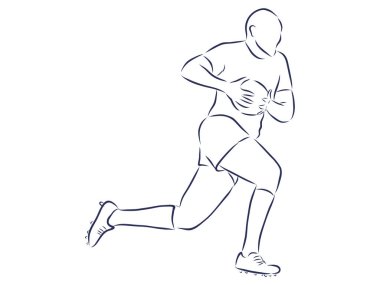 Rugby oyuncusu vektör çizimi. Elinde topla koşan bir adam..