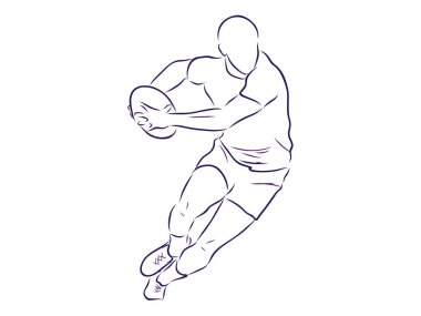 Rugby oyuncusu vektör çizimi. Elinde topla koşan bir adam..