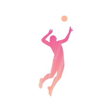 Topa servis yapan voleybol oyuncusu - siyah ve beyaz vektör