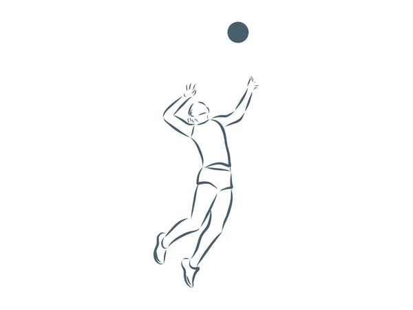 Jugador Voleibol Sirviendo Pelota Vector Blanco Negro — Archivo Imágenes Vectoriales