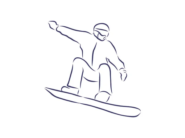 Szkic Snowboardu Sportu Aktywnego Stylu Życia Ręcznie Narysowany Snowboardzista Białym — Wektor stockowy