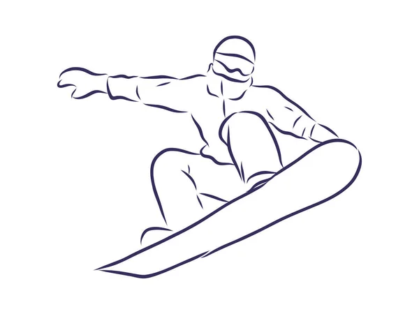 Schets Van Snowboarden Sport Actieve Levensstijl Snowboarder Hand Getrokken Geïsoleerd — Stockvector