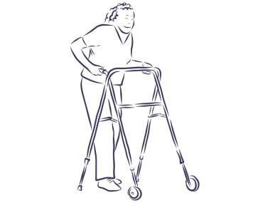 Old Man Using a Walker While Walking Away. vector vector Old Man Using a Walker While Walking Away. vector vector