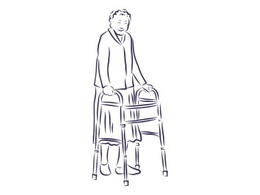 Old Man Using a Walker While Walking Away. vector vector Old Man Using a Walker While Walking Away. vector vector