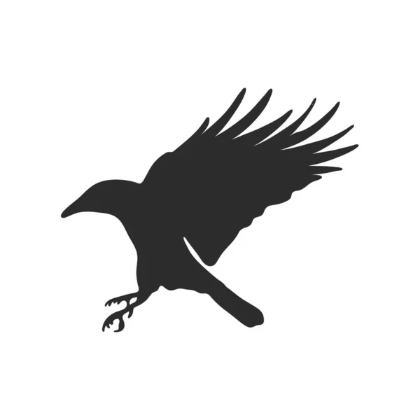 Czarna Sylwetka Kruka Ptaki Objazdowe Latająca Wieża Kruk Sroka Tatuaż — Wektor stockowy