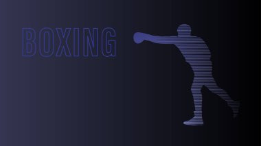 Boks şampiyonu ayakta ve basit bir çekilişle savaşmaya hazır. Kutu bir dövüş sporu illüstrasyonudur. Erkek boksör eğitim taslağı harf metniyle çizilmiş. Avcı silueti elle çizilmiş vektör. Kişi çizimi