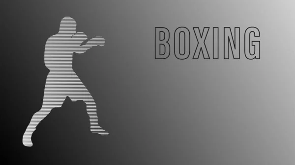 ボクシングチャンピオン立って簡単な図面と戦う準備ができています ボックスは格闘スポーツイラストです 文字のテキストと男性ボクサートレーニングアウトライン図面 戦闘機のシルエット手描きベクトル 人物スケッチ — ストックベクタ