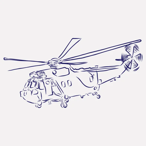 Иллюстрация Вертолета Черно Белый Рисунок Белый Фон — стоковый вектор