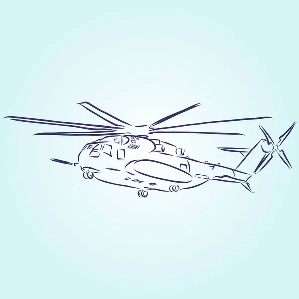 Иллюстрация Вертолета Черно Белый Рисунок Белый Фон — стоковый вектор