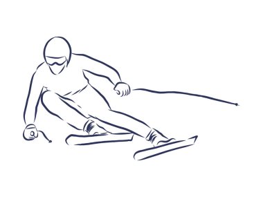 Ekipmanlı Freestyler Kayakçının Serbest Çizimi. Gerçekçi Style Sketch. Ücretsiz El Çekimi. Ekstrem Kış Sporları. Serbest stil Kayak Atlayışı. Uçan Kayakçı Ergenin Vektör İllüstrasyonu.