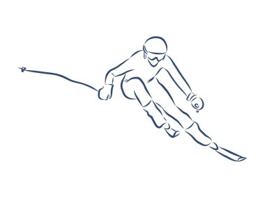 Ekipmanlı Freestyler Kayakçının Serbest Çizimi. Gerçekçi Style Sketch. Ücretsiz El Çekimi. Ekstrem Kış Sporları. Serbest stil Kayak Atlayışı. Uçan Kayakçı Ergenin Vektör İllüstrasyonu.