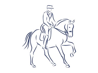 Horseback riding, horsemanship contour vector illustration clipart