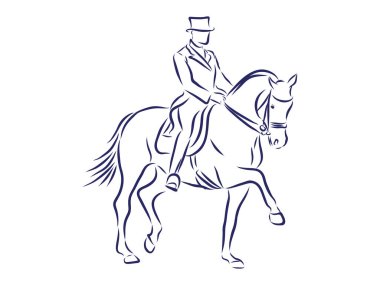 Horseback riding, horsemanship contour vector illustration clipart