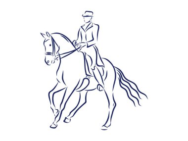 Horseback riding, horsemanship contour vector illustration clipart